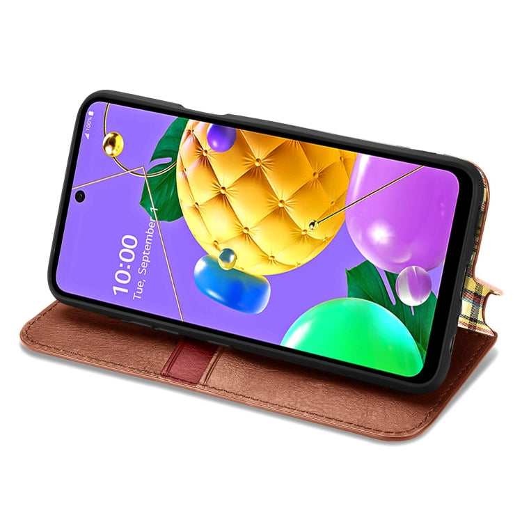 For LG K52 Cubic Grid Pressed Horizontal Flip Magnetic PU Leather Case with Holder & Card Slots & Wallet