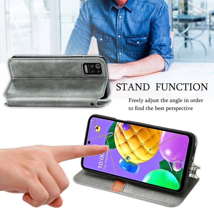 For LG K52 Cubic Grid Pressed Horizontal Flip Magnetic PU Leather Case with Holder & Card Slots & Wallet