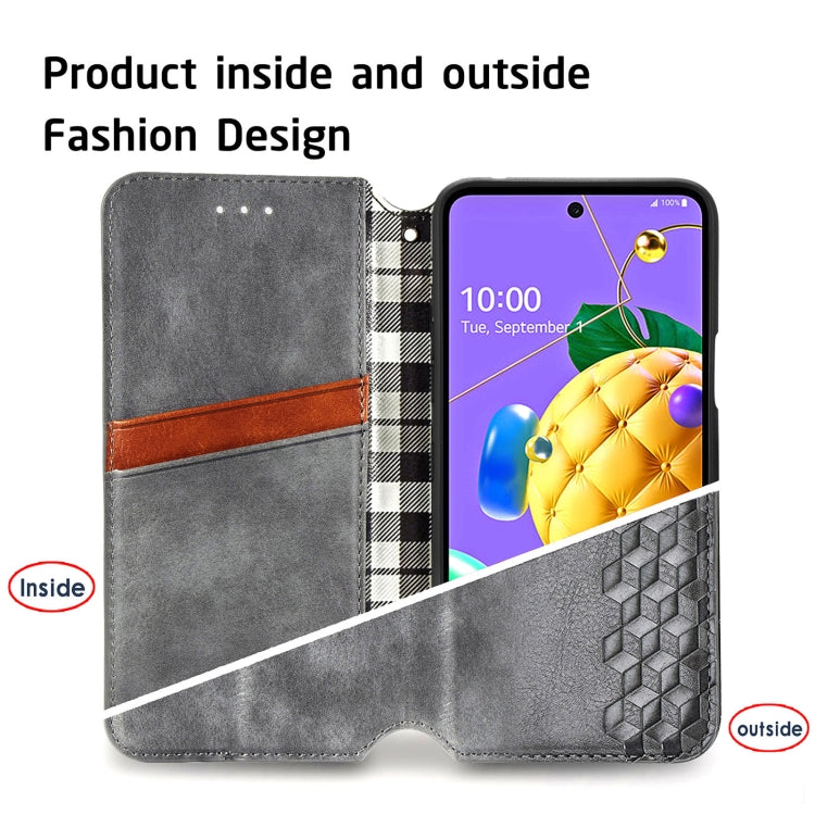 For LG K52 Cubic Grid Pressed Horizontal Flip Magnetic PU Leather Case with Holder & Card Slots & Wallet