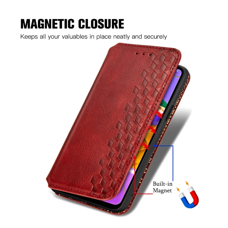 For LG K52 Cubic Grid Pressed Horizontal Flip Magnetic PU Leather Case with Holder & Card Slots & Wallet
