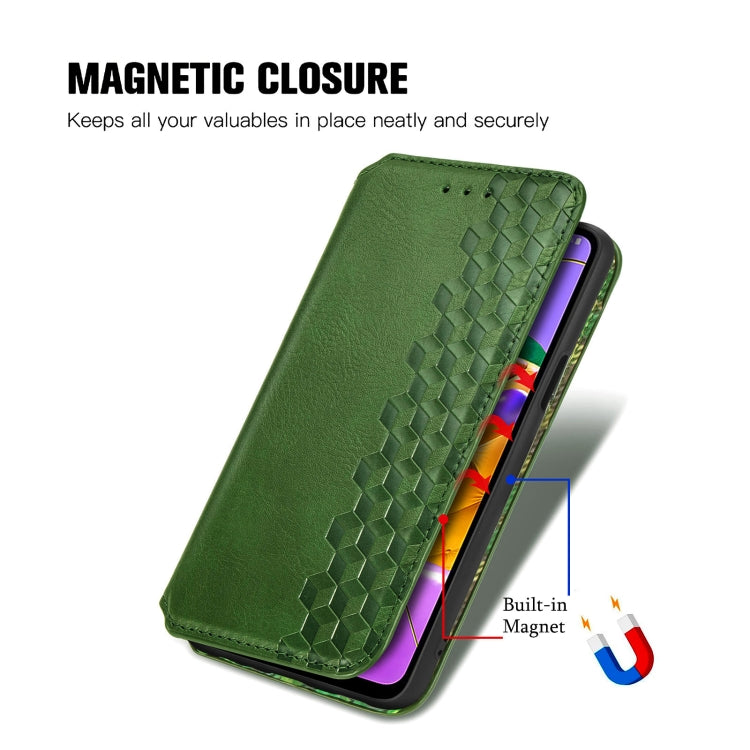 For LG K52 Cubic Grid Pressed Horizontal Flip Magnetic PU Leather Case with Holder & Card Slots & Wallet