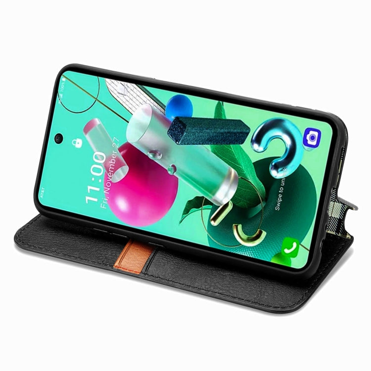 For LG K92 5G Cubic Grid Pressed Horizontal Flip Magnetic PU Leather Case with Holder & Card Slots & Wallet