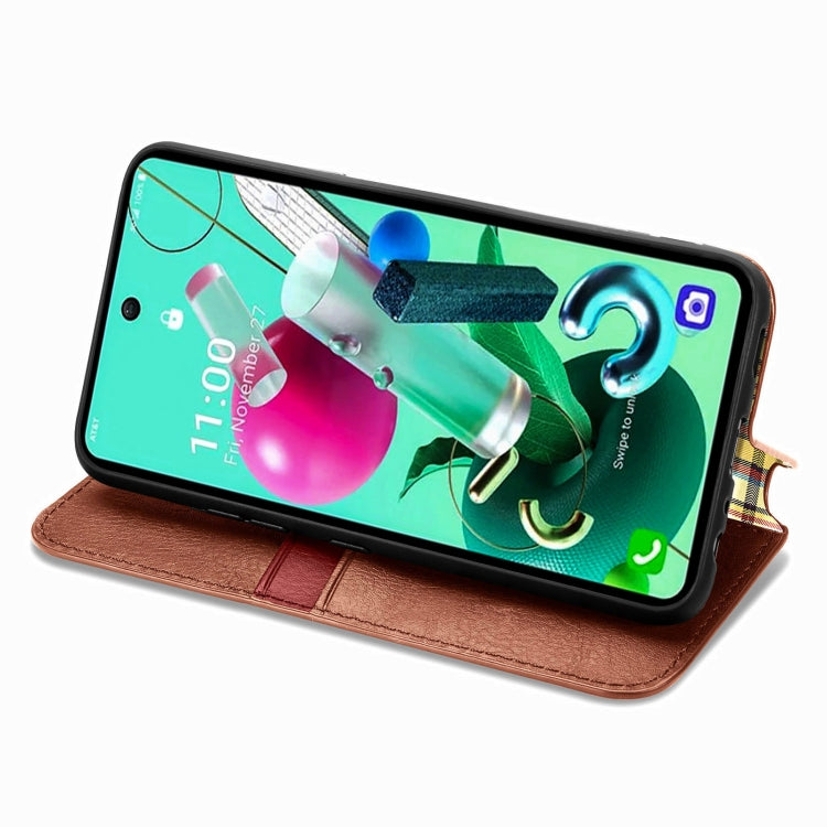 For LG K92 5G Cubic Grid Pressed Horizontal Flip Magnetic PU Leather Case with Holder & Card Slots & Wallet