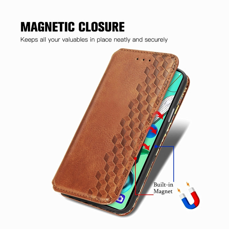 For LG K92 5G Cubic Grid Pressed Horizontal Flip Magnetic PU Leather Case with Holder & Card Slots & Wallet
