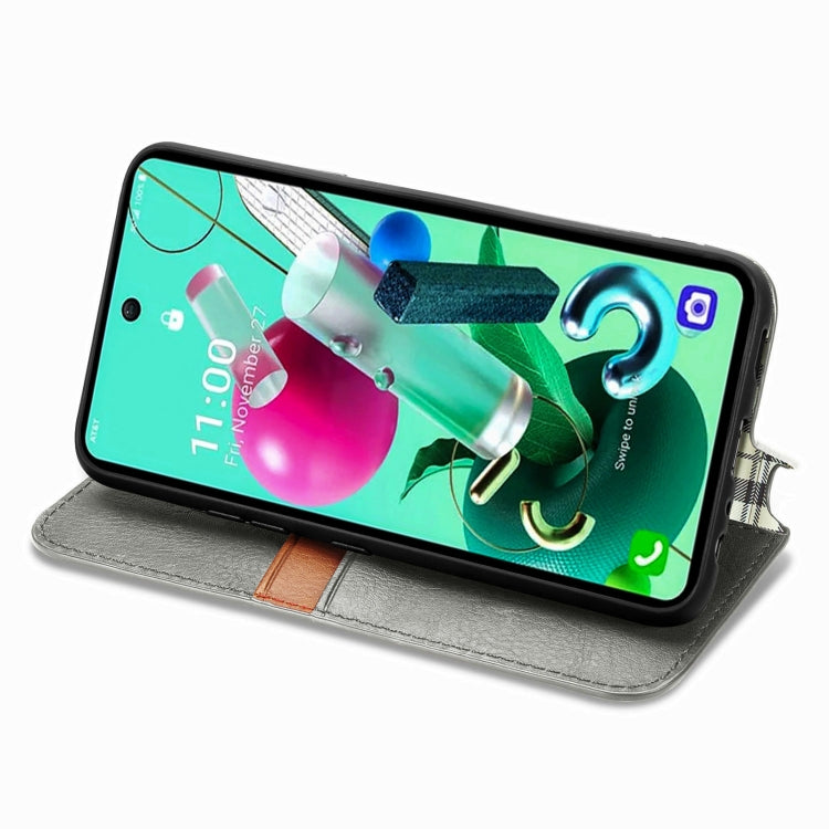 For LG K92 5G Cubic Grid Pressed Horizontal Flip Magnetic PU Leather Case with Holder & Card Slots & Wallet