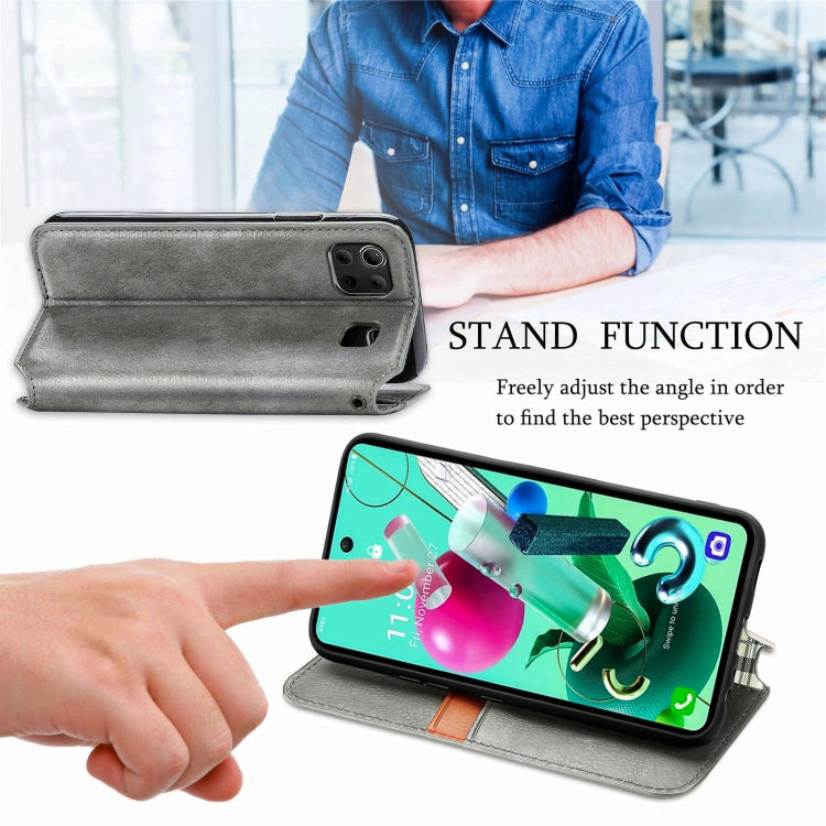 For LG K92 5G Cubic Grid Pressed Horizontal Flip Magnetic PU Leather Case with Holder & Card Slots & Wallet