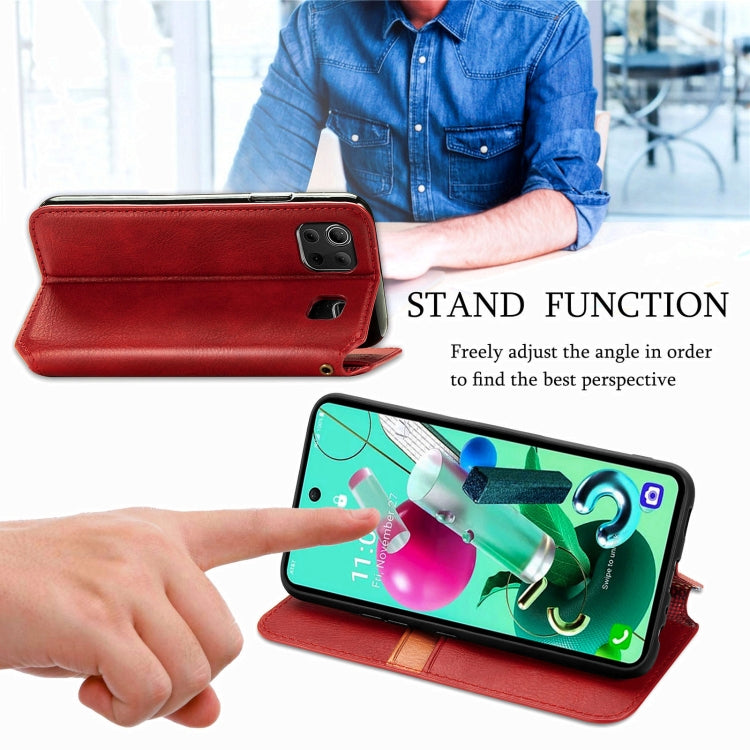 For LG K92 5G Cubic Grid Pressed Horizontal Flip Magnetic PU Leather Case with Holder & Card Slots & Wallet