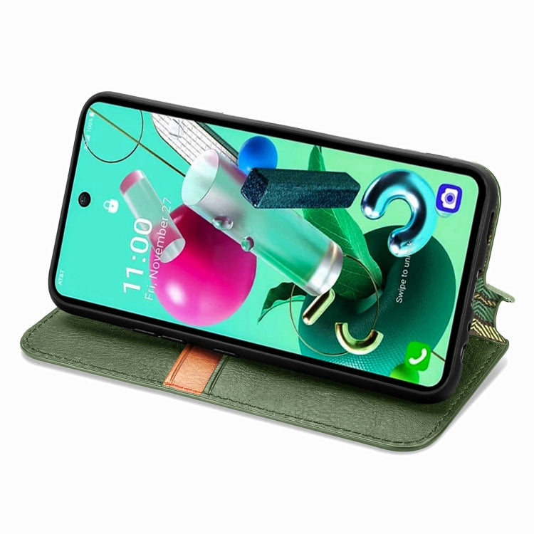 For LG K92 5G Cubic Grid Pressed Horizontal Flip Magnetic PU Leather Case with Holder & Card Slots & Wallet