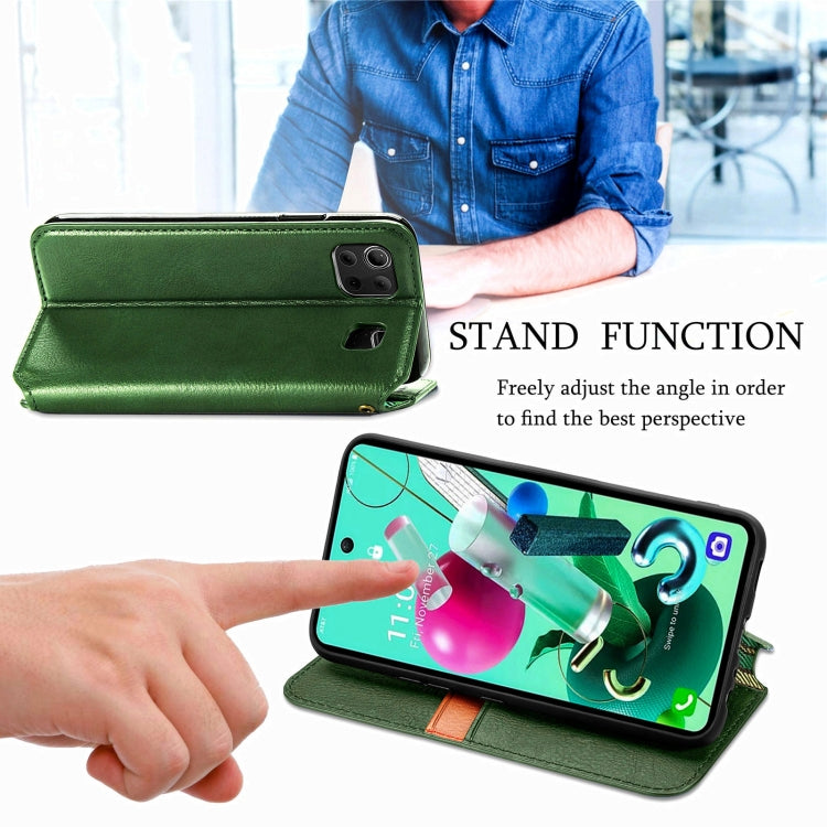 For LG K92 5G Cubic Grid Pressed Horizontal Flip Magnetic PU Leather Case with Holder & Card Slots & Wallet