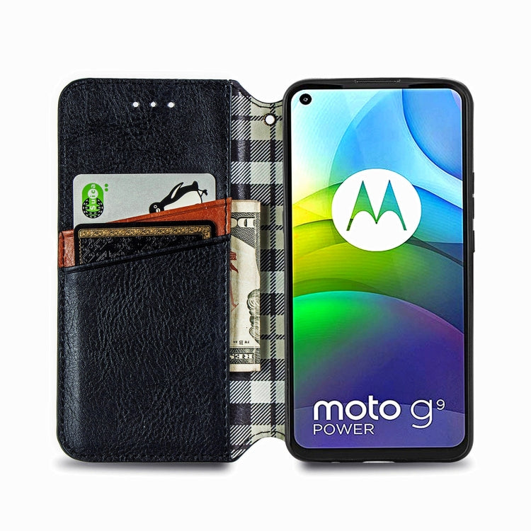 For Motorola G9 power Cubic Grid Pressed Horizontal Flip Magnetic PU Leather Case with Holder & Card Slots & Wallet