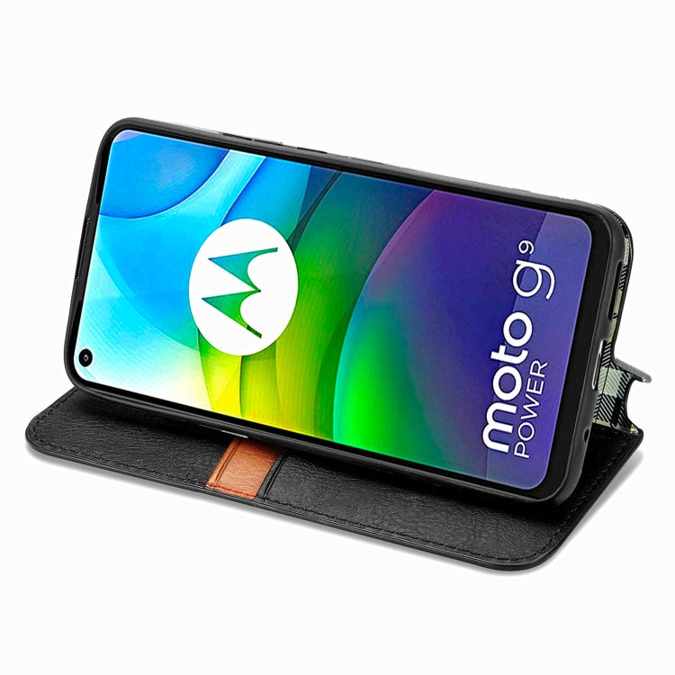 For Motorola G9 power Cubic Grid Pressed Horizontal Flip Magnetic PU Leather Case with Holder & Card Slots & Wallet