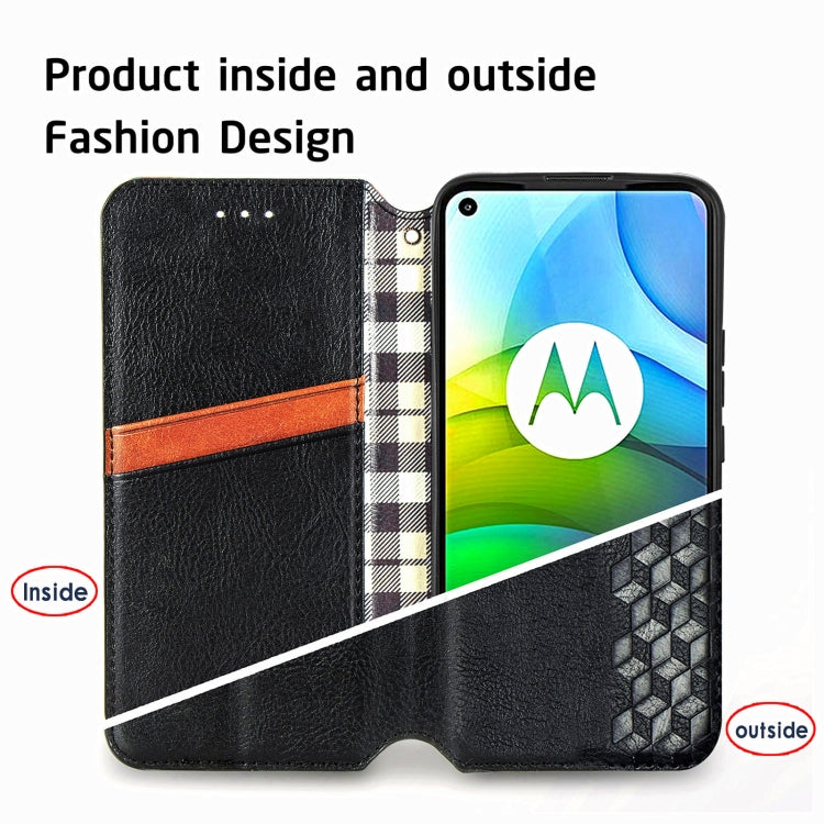 For Motorola G9 power Cubic Grid Pressed Horizontal Flip Magnetic PU Leather Case with Holder & Card Slots & Wallet