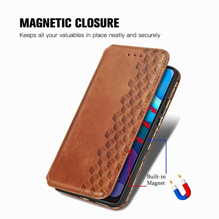 For Motorola G9 power Cubic Grid Pressed Horizontal Flip Magnetic PU Leather Case with Holder & Card Slots & Wallet