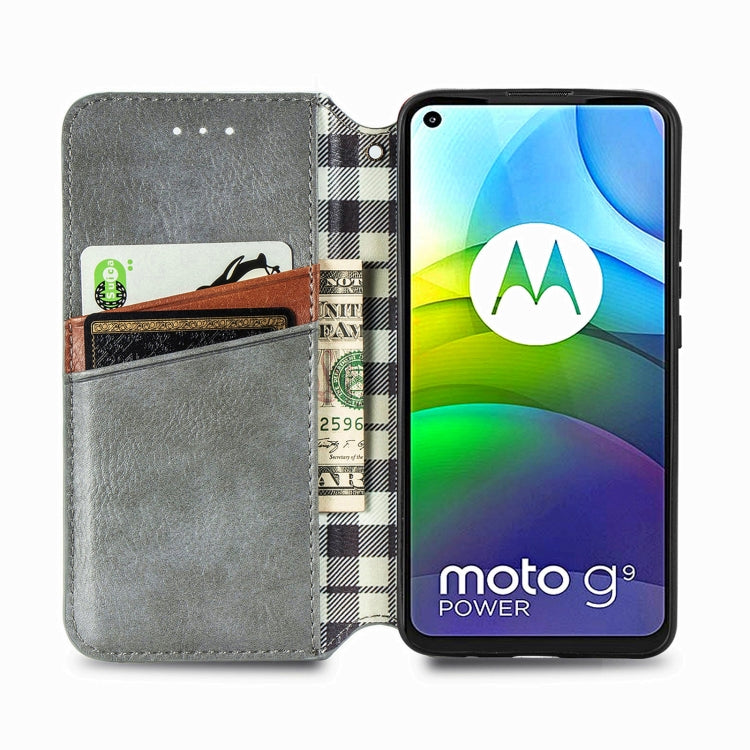 For Motorola G9 power Cubic Grid Pressed Horizontal Flip Magnetic PU Leather Case with Holder & Card Slots & Wallet