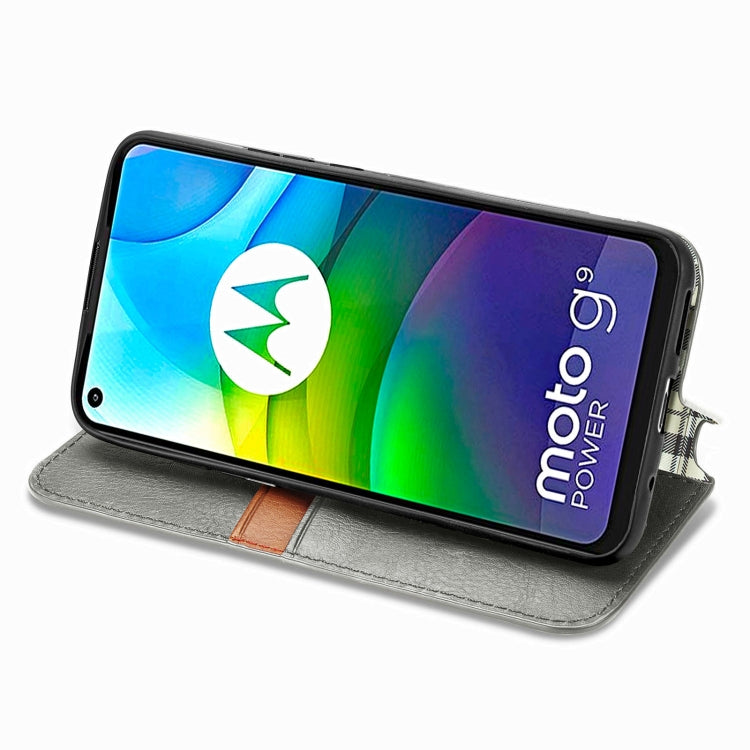 For Motorola G9 power Cubic Grid Pressed Horizontal Flip Magnetic PU Leather Case with Holder & Card Slots & Wallet