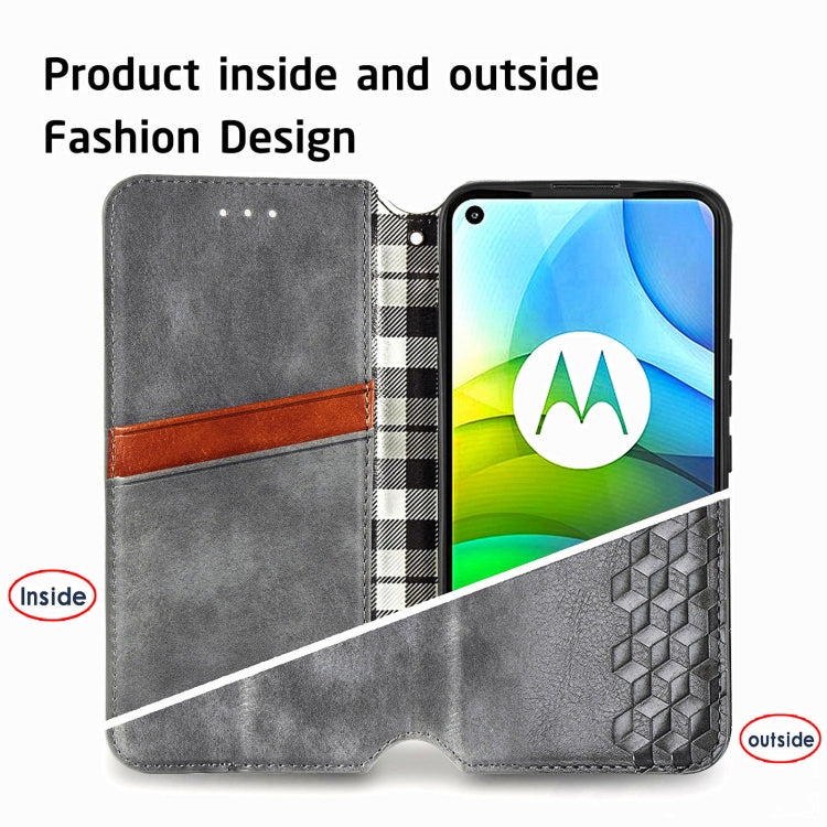 For Motorola G9 power Cubic Grid Pressed Horizontal Flip Magnetic PU Leather Case with Holder & Card Slots & Wallet