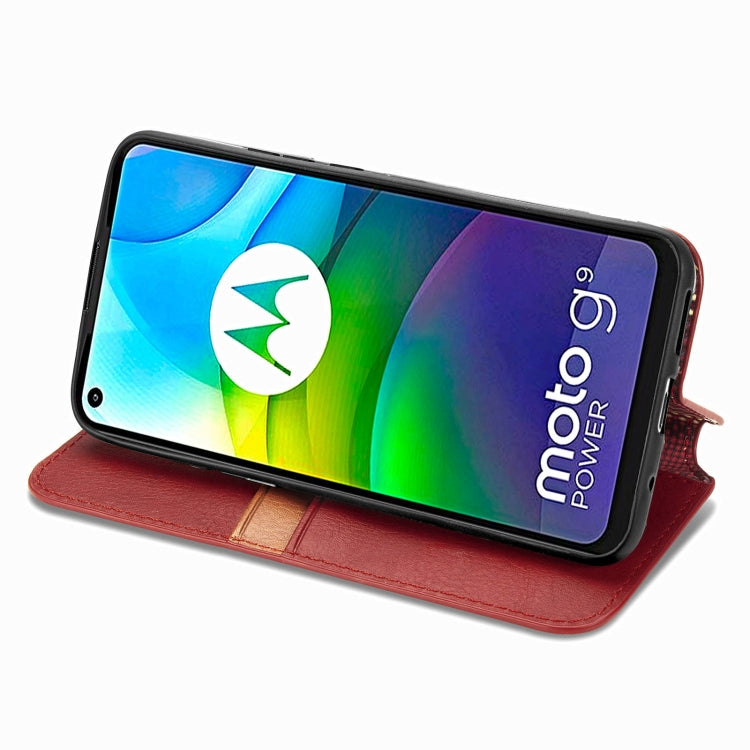 For Motorola G9 power Cubic Grid Pressed Horizontal Flip Magnetic PU Leather Case with Holder & Card Slots & Wallet