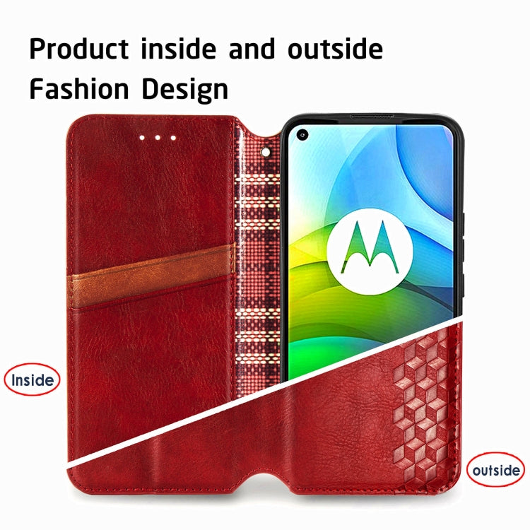 For Motorola G9 power Cubic Grid Pressed Horizontal Flip Magnetic PU Leather Case with Holder & Card Slots & Wallet