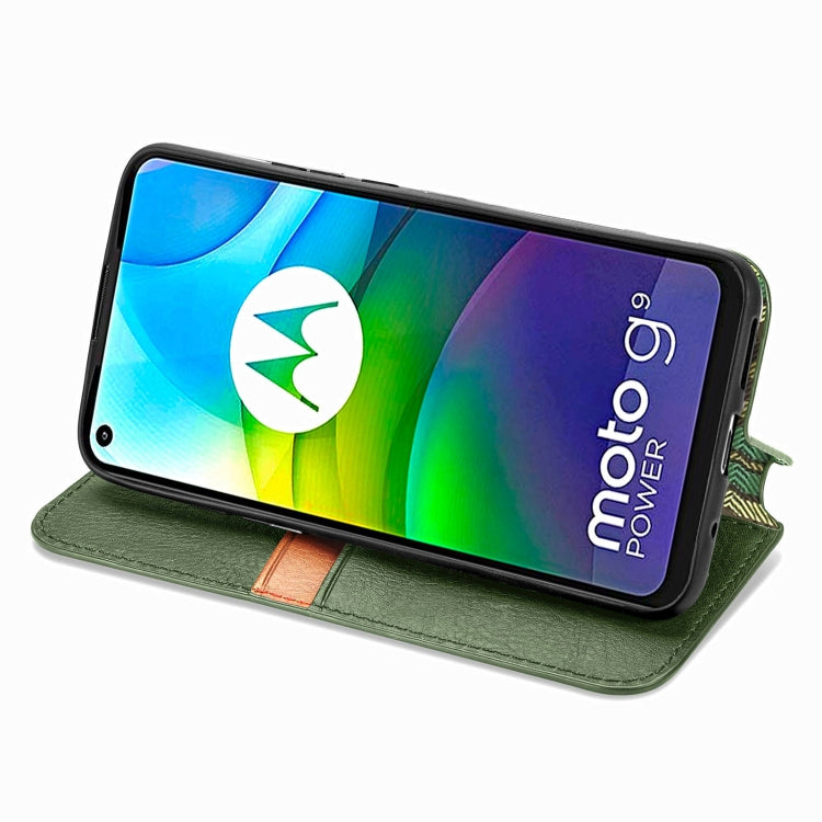 For Motorola G9 power Cubic Grid Pressed Horizontal Flip Magnetic PU Leather Case with Holder & Card Slots & Wallet