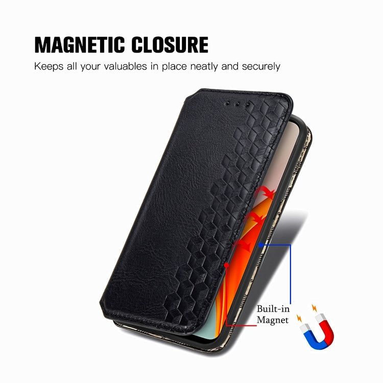 For One Plus Nord N100 Cubic Grid Pressed Horizontal Flip Magnetic PU Leather Case with Holder & Card Slots & Wallet