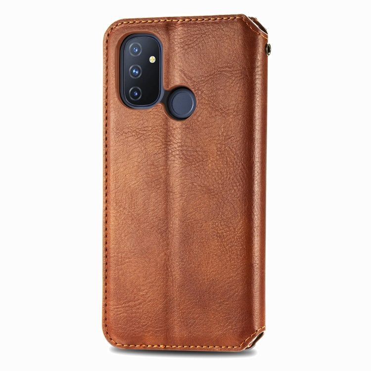 For One Plus Nord N100 Cubic Grid Pressed Horizontal Flip Magnetic PU Leather Case with Holder & Card Slots & Wallet