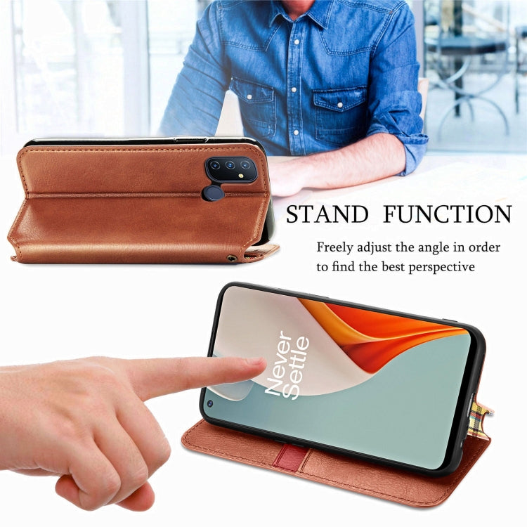For One Plus Nord N100 Cubic Grid Pressed Horizontal Flip Magnetic PU Leather Case with Holder & Card Slots & Wallet