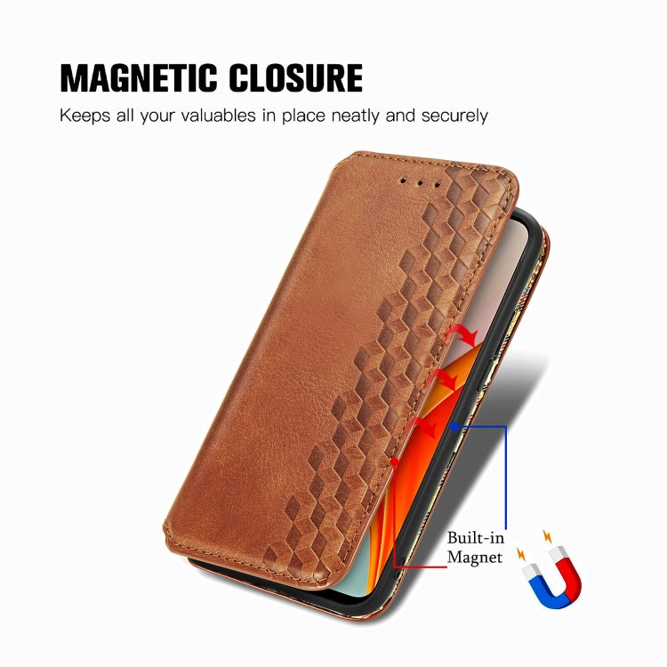 For One Plus Nord N100 Cubic Grid Pressed Horizontal Flip Magnetic PU Leather Case with Holder & Card Slots & Wallet