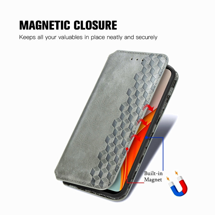 For One Plus Nord N100 Cubic Grid Pressed Horizontal Flip Magnetic PU Leather Case with Holder & Card Slots & Wallet