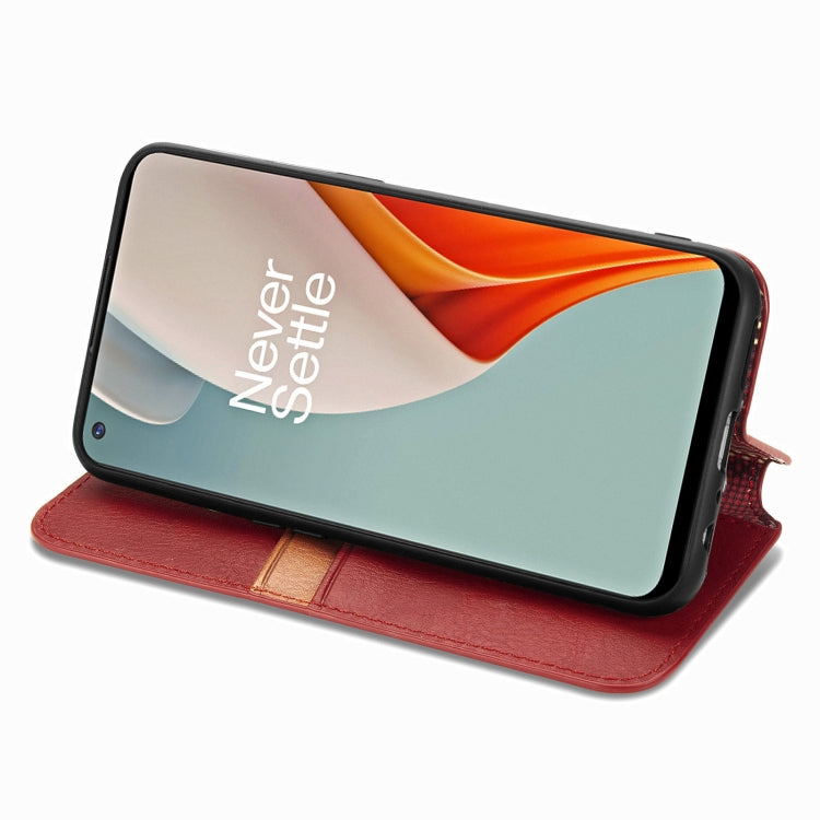 For One Plus Nord N100 Cubic Grid Pressed Horizontal Flip Magnetic PU Leather Case with Holder & Card Slots & Wallet