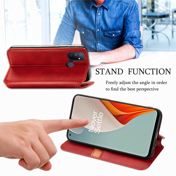 For One Plus Nord N100 Cubic Grid Pressed Horizontal Flip Magnetic PU Leather Case with Holder & Card Slots & Wallet