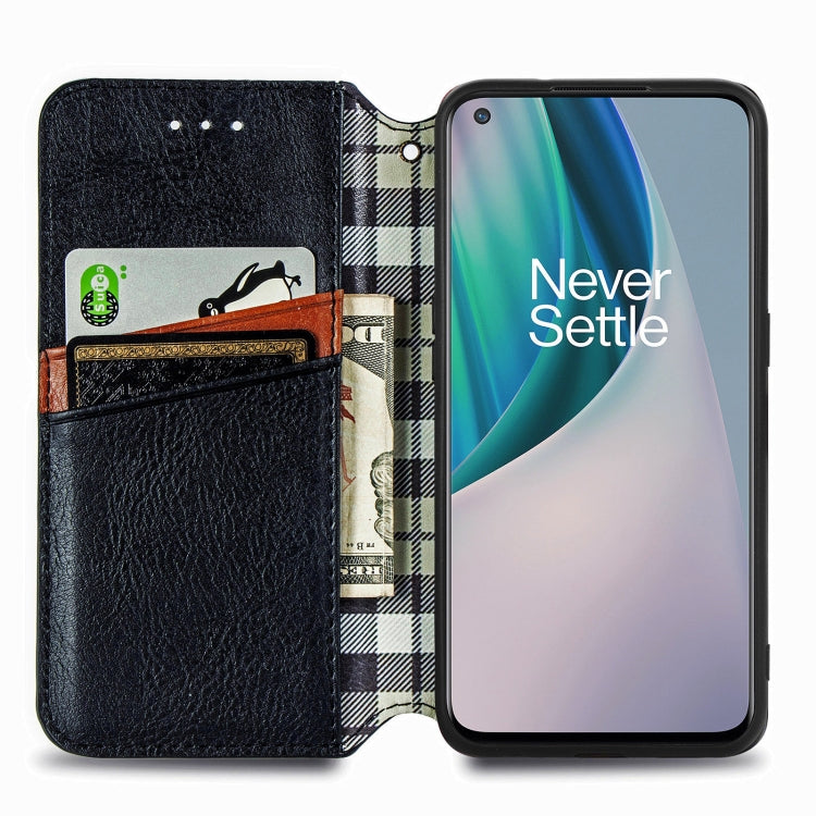 For OnePlus N10 Cubic Grid Pressed Horizontal Flip Magnetic PU Leather Case with Holder & Card Slots & Wallet