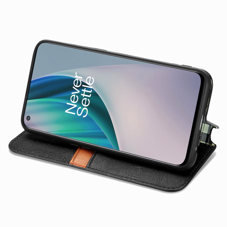 For OnePlus N10 Cubic Grid Pressed Horizontal Flip Magnetic PU Leather Case with Holder & Card Slots & Wallet