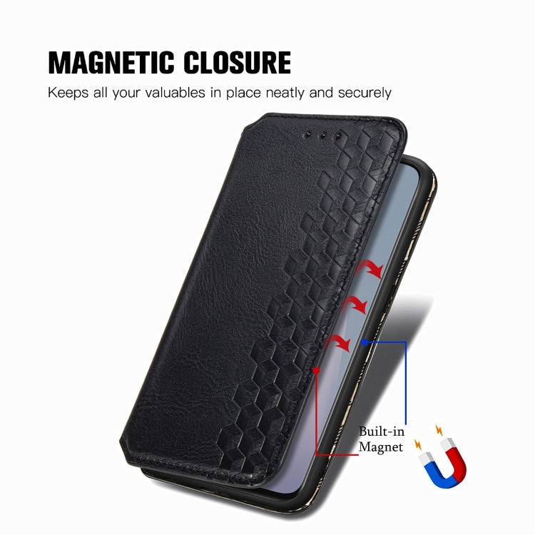 For OnePlus N10 Cubic Grid Pressed Horizontal Flip Magnetic PU Leather Case with Holder & Card Slots & Wallet