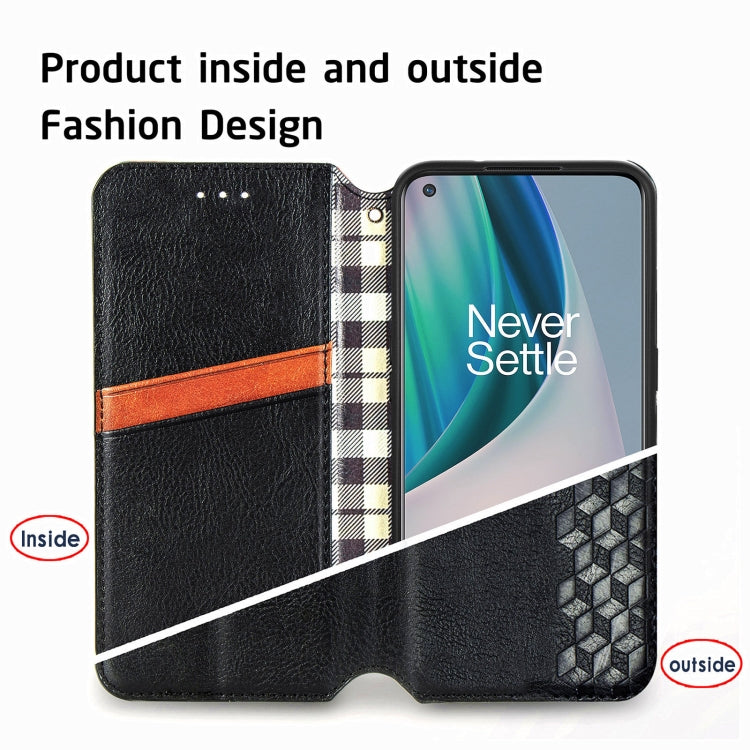 For OnePlus N10 Cubic Grid Pressed Horizontal Flip Magnetic PU Leather Case with Holder & Card Slots & Wallet