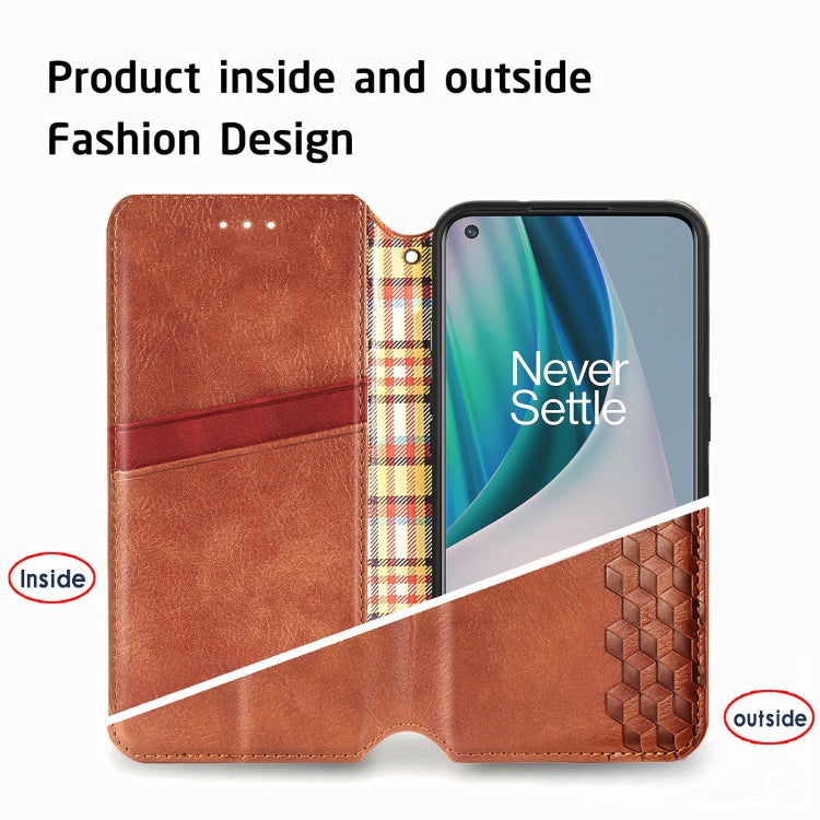 For OnePlus N10 Cubic Grid Pressed Horizontal Flip Magnetic PU Leather Case with Holder & Card Slots & Wallet