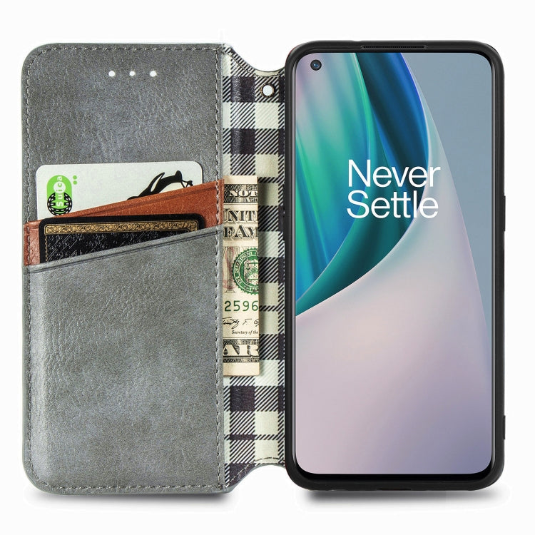 For OnePlus N10 Cubic Grid Pressed Horizontal Flip Magnetic PU Leather Case with Holder & Card Slots & Wallet