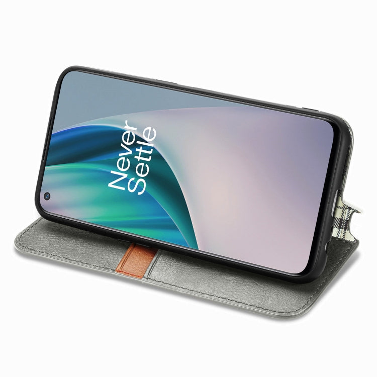 For OnePlus N10 Cubic Grid Pressed Horizontal Flip Magnetic PU Leather Case with Holder & Card Slots & Wallet