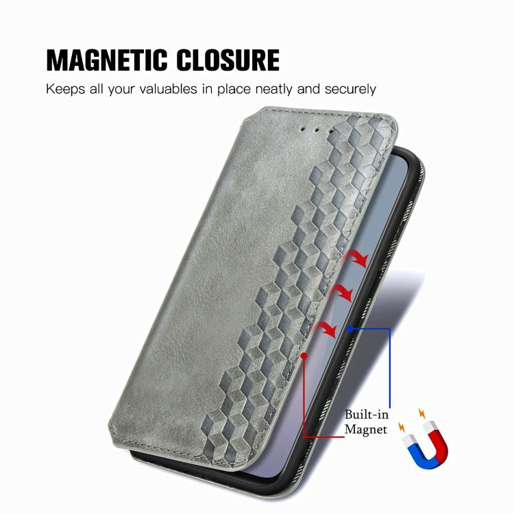 For OnePlus N10 Cubic Grid Pressed Horizontal Flip Magnetic PU Leather Case with Holder & Card Slots & Wallet