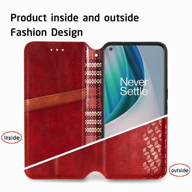 For OnePlus N10 Cubic Grid Pressed Horizontal Flip Magnetic PU Leather Case with Holder & Card Slots & Wallet