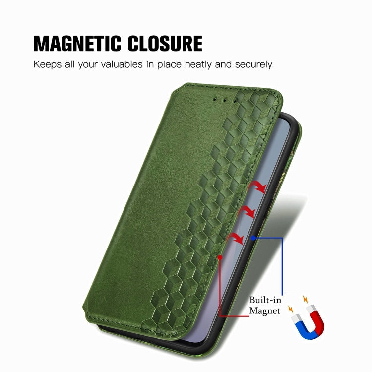 For OnePlus N10 Cubic Grid Pressed Horizontal Flip Magnetic PU Leather Case with Holder & Card Slots & Wallet