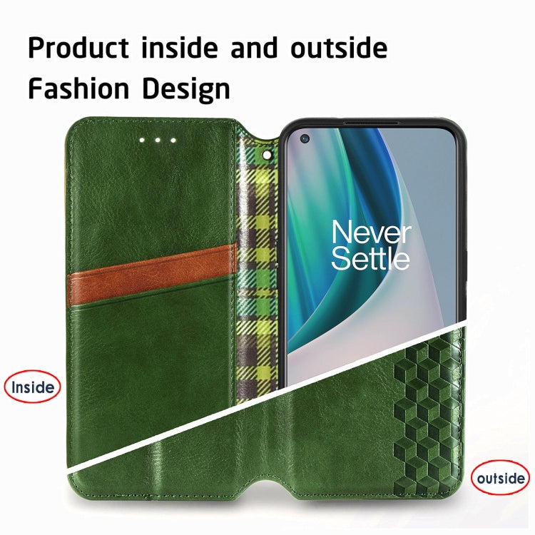 For OnePlus N10 Cubic Grid Pressed Horizontal Flip Magnetic PU Leather Case with Holder & Card Slots & Wallet