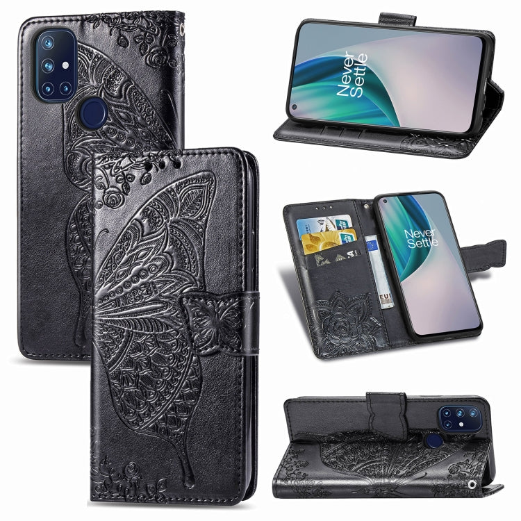 For OnePlus Nord N10 5G Butterfly Love Flower Embossed Horizontal Flip Leather Case with Bracket / Card Slot / Wallet / Lanyard