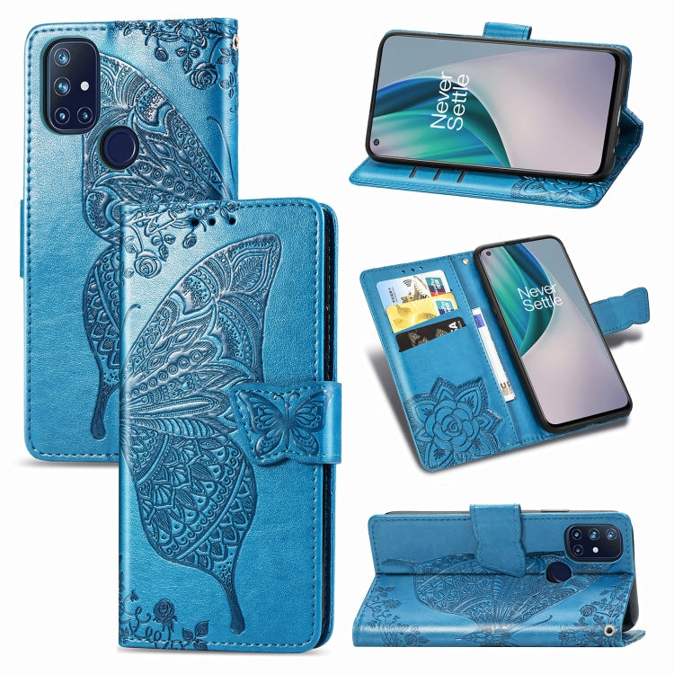 For OnePlus Nord N10 5G Butterfly Love Flower Embossed Horizontal Flip Leather Case with Bracket / Card Slot / Wallet / Lanyard