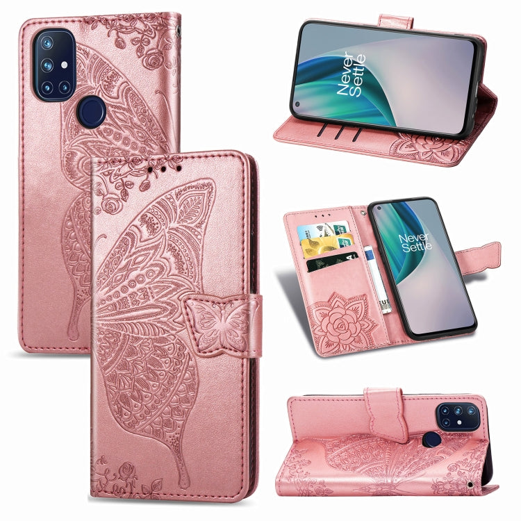 For OnePlus Nord N10 5G Butterfly Love Flower Embossed Horizontal Flip Leather Case with Bracket / Card Slot / Wallet / Lanyard