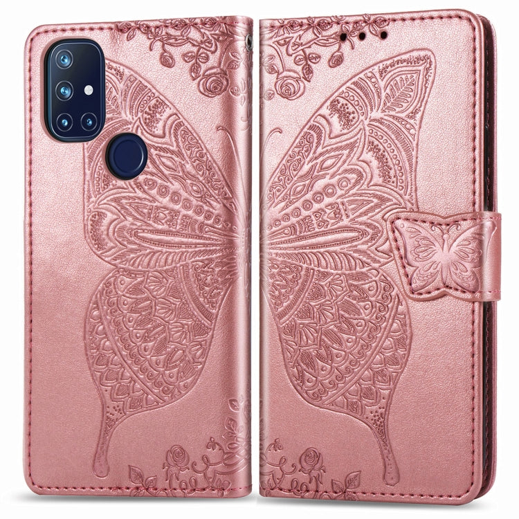 For OnePlus Nord N10 5G Butterfly Love Flower Embossed Horizontal Flip Leather Case with Bracket / Card Slot / Wallet / Lanyard