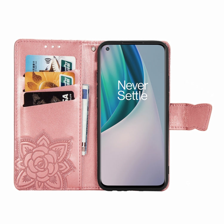 For OnePlus Nord N10 5G Butterfly Love Flower Embossed Horizontal Flip Leather Case with Bracket / Card Slot / Wallet / Lanyard