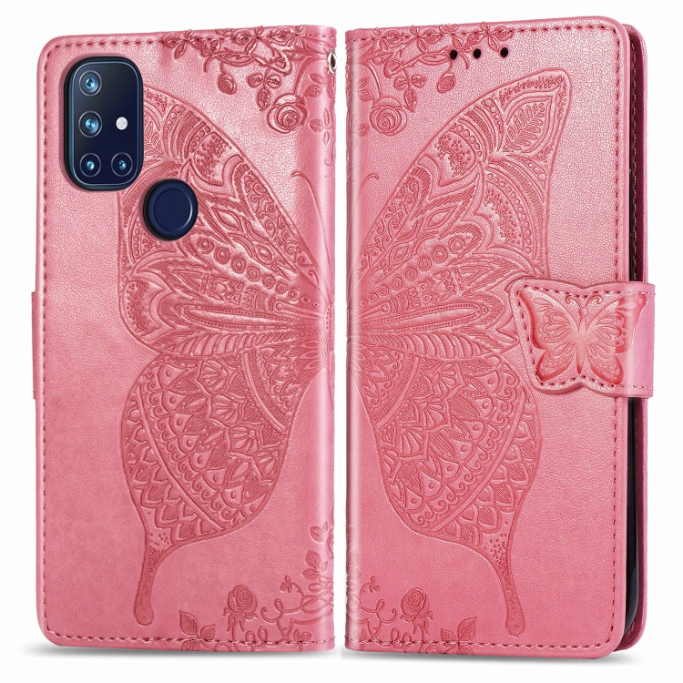 For OnePlus Nord N10 5G Butterfly Love Flower Embossed Horizontal Flip Leather Case with Bracket / Card Slot / Wallet / Lanyard