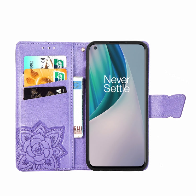 For OnePlus Nord N10 5G Butterfly Love Flower Embossed Horizontal Flip Leather Case with Bracket / Card Slot / Wallet / Lanyard