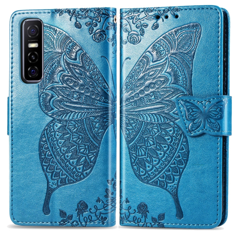 For vivo Y73s Butterfly Love Flower Embossed Horizontal Flip Leather Case with Bracket / Card Slot / Wallet / Lanyard