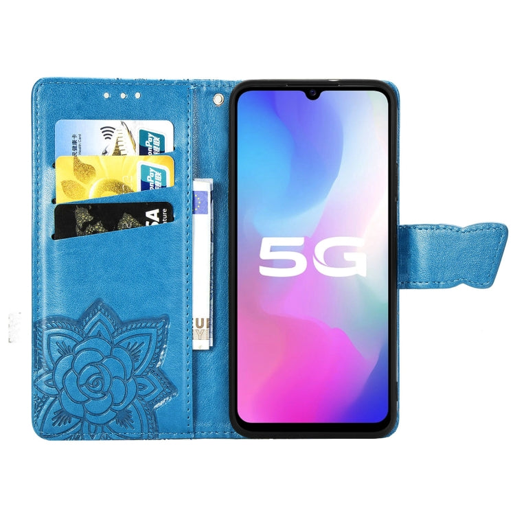 For vivo Y73s Butterfly Love Flower Embossed Horizontal Flip Leather Case with Bracket / Card Slot / Wallet / Lanyard